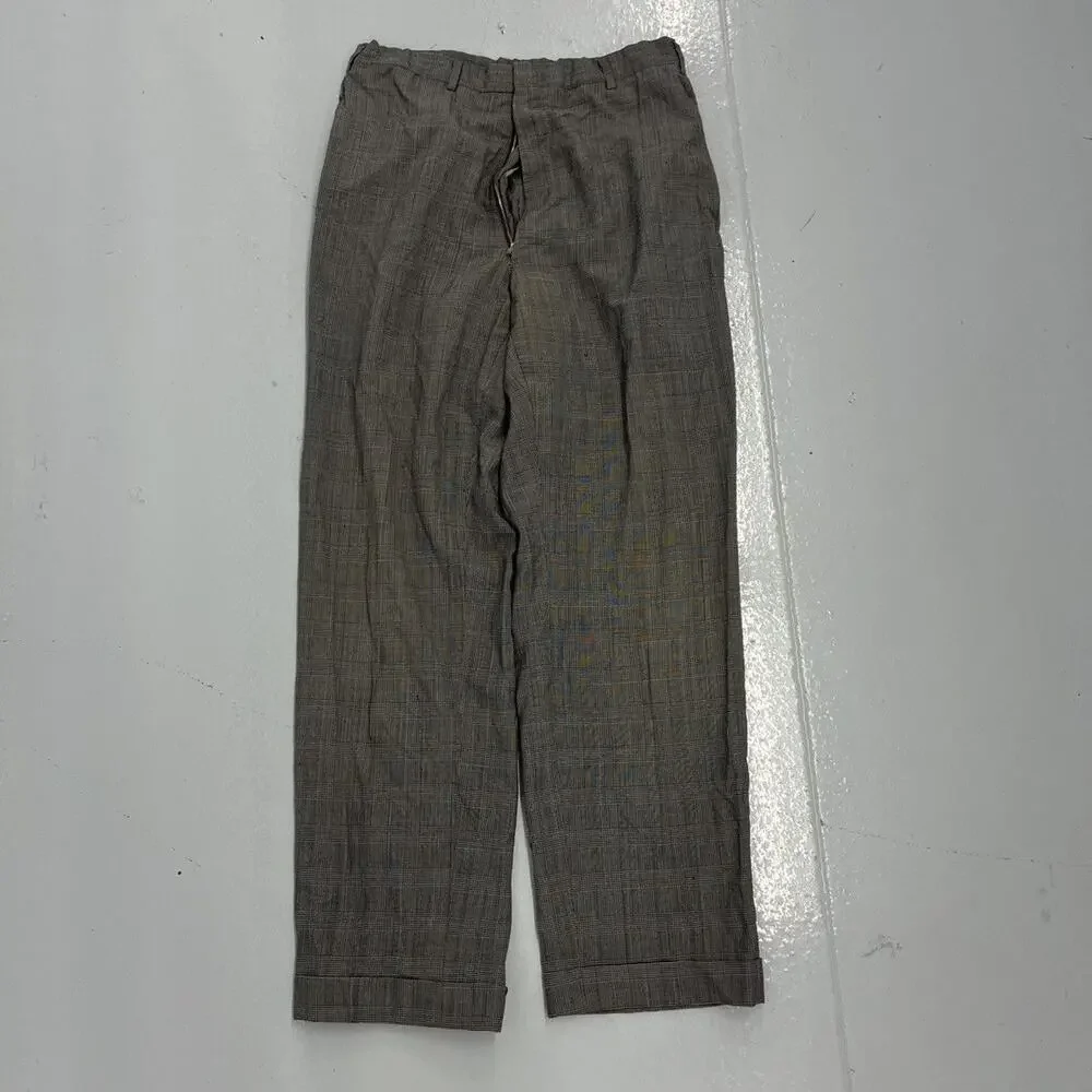 Vintage 50s Grey Plaid Polyester Pleated Trousers 29x28